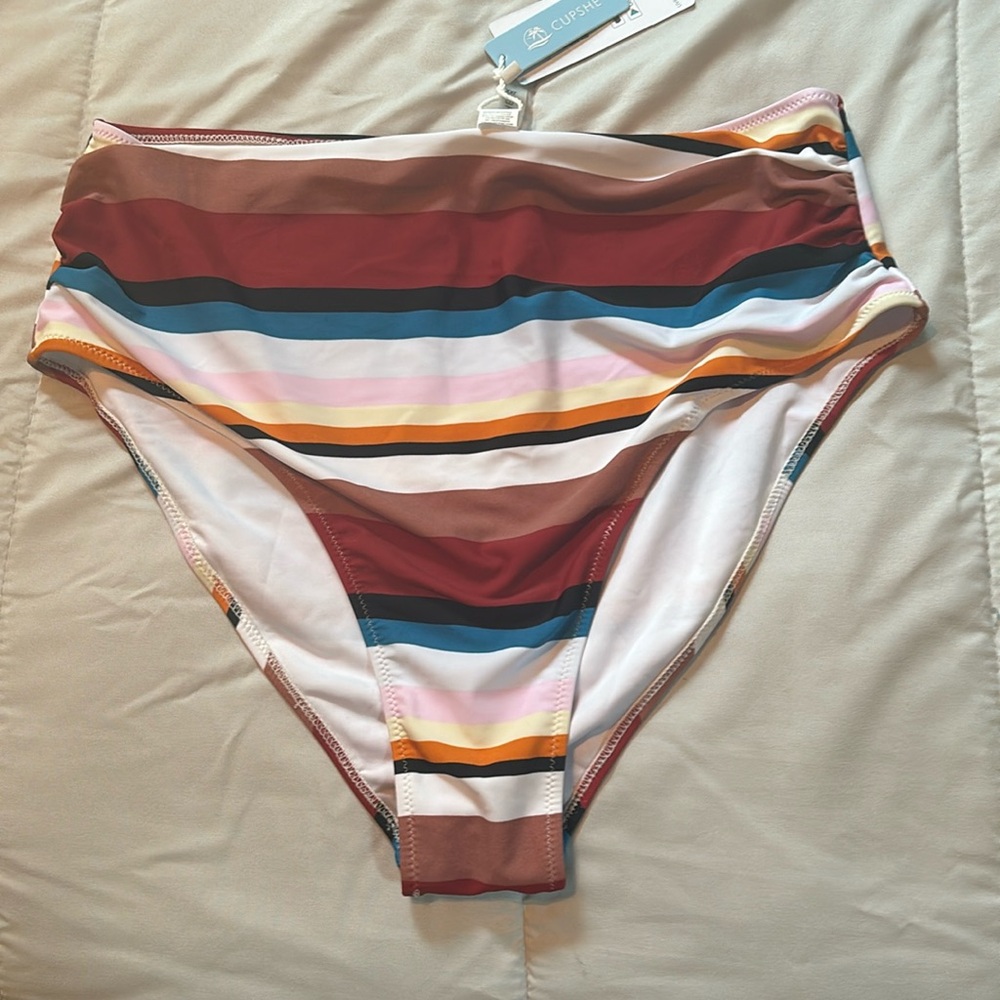 Cupshe Striped High Waisted Bikini Bottoms NWT